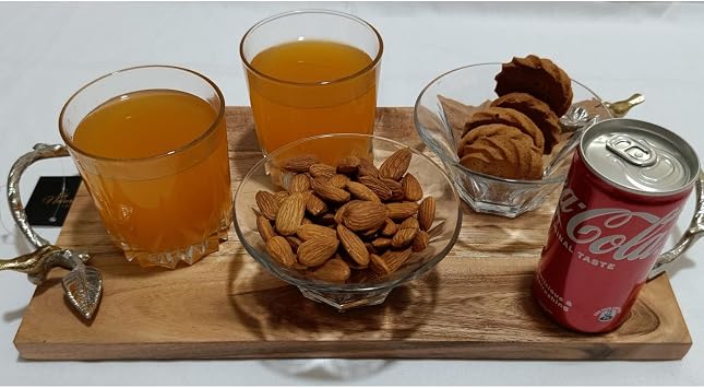 صينية تقديم خشبية ريفية بمقابض حبلية، 16 x 8 بوصات بمقبض معدني، صينية خشب أكايا مع طائر فضي، قياسي