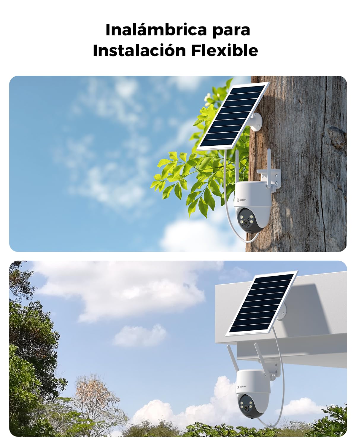 COCOCAM 24/7 Grabación AOV Camara Vigilancia WiFi Exterior Solar 2K PTZ | 10000mAh Batería 8W Panel Solar, Detección IA, Seguimiento IA, Visión Nocturna 30 Metros, Audio Bidireccional, IP66