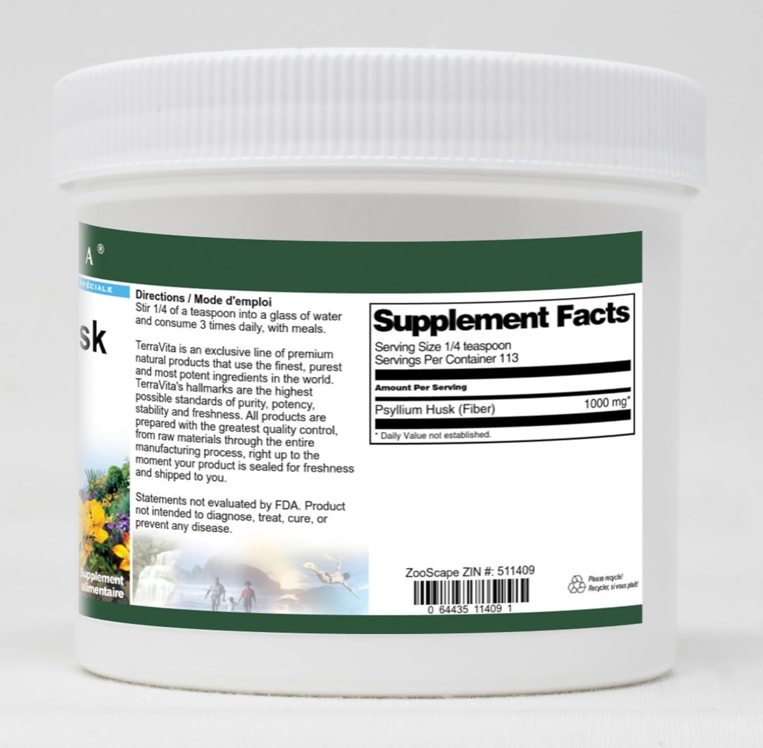Terravita Psyllium Husk (Fiber) Powder (4 oz, ZIN: 511409) - 3 Pack