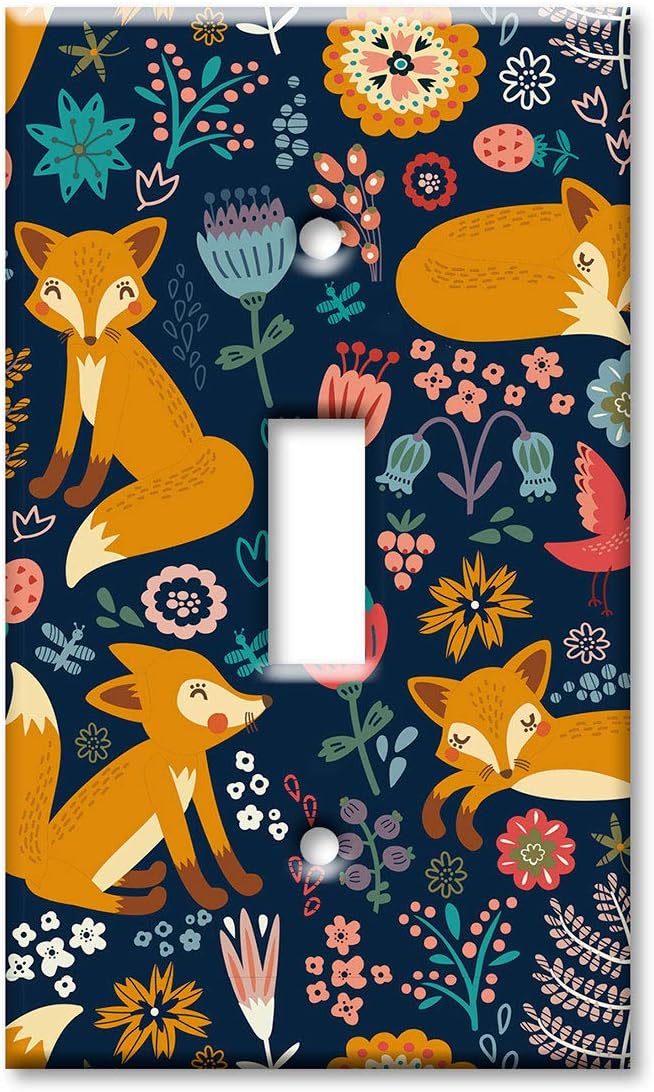 Art Plates 1-Gang Toggle OVERSIZE Switch Plate - OVER SIZE Decorative Metal Wall Plate - Foxes - (Made in USA)