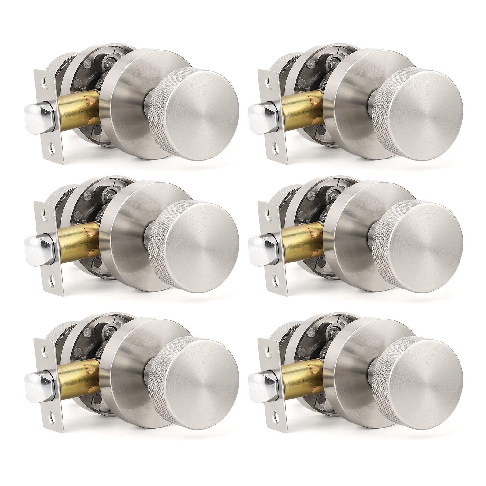Brushed Nickel Privacy Door Knobs - 6 Pack -14