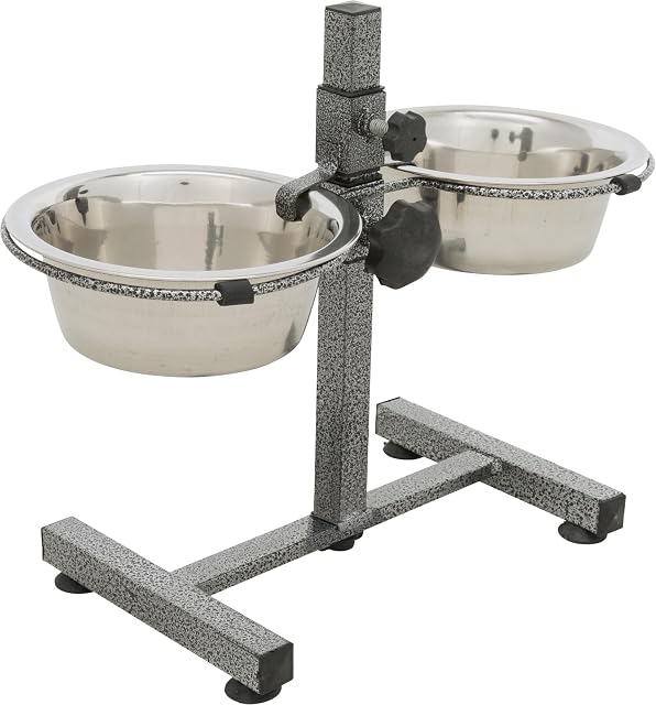 Trixie - Soporte para cuencos para perros, 2 x 0,75 L (diámetro 15 cm), hasta 27 cm de altura ajustable, negro