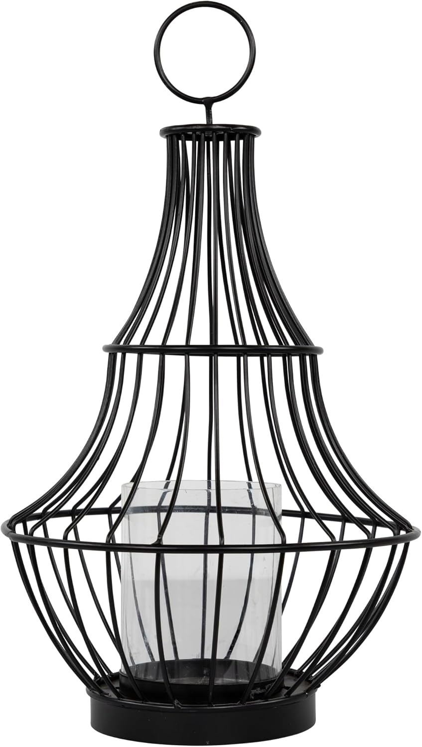 Northlight Metal Cage Hurricane Pillar Candle Holder, 14", Black