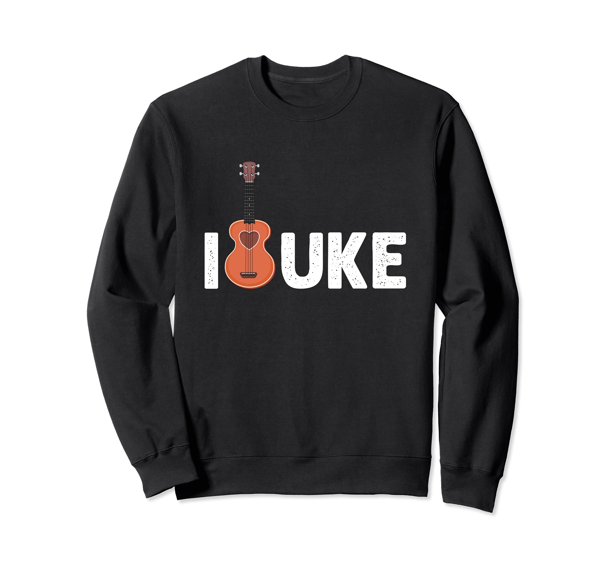 I Love Uke Heart Hawaiian Acoustic Musician Guitar Hawaii Sweatshirt, Black
