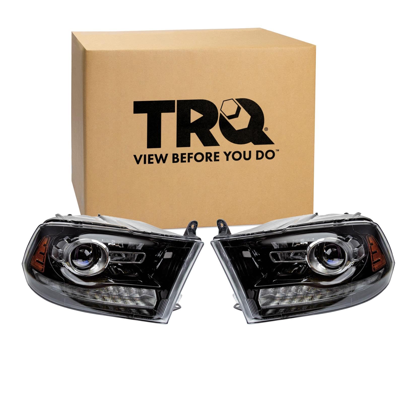 TRQ Driver & Passenger Side Halogen Projector Headlight Assembly for 2013-2018 Ram 1500 with Projector Headlights — Black Bezel | 2 Piece Set