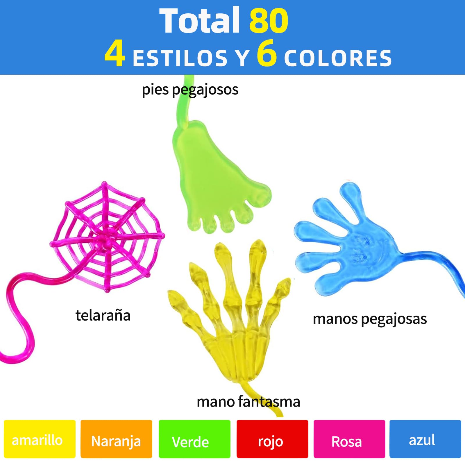 Pack De 48 Manos Pegajosas De Halloween – Calabazas, Fantasmas, Telarañas Y Murciélagos, 5 Colores Brillantes, Reutilizables Y Divertidos