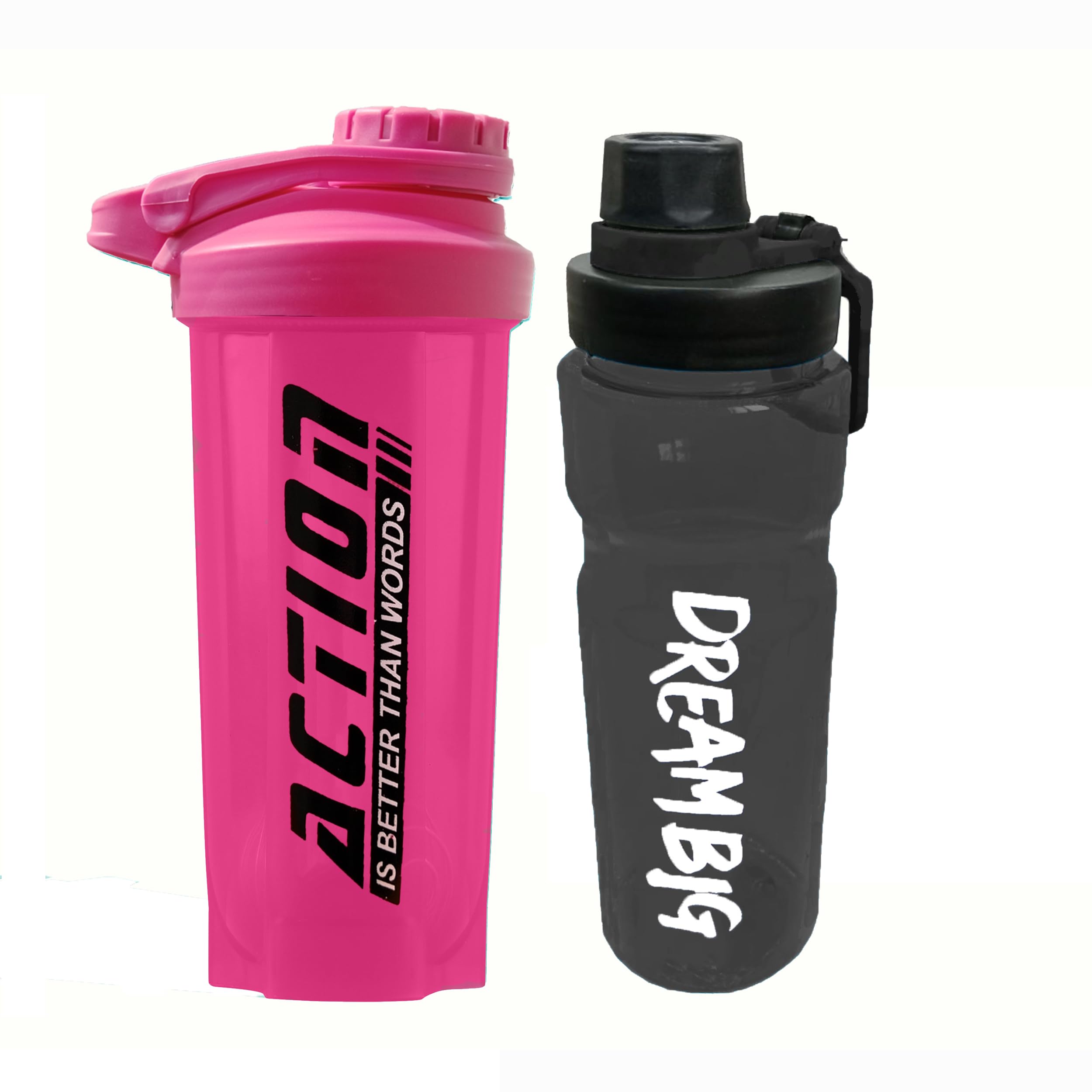 Gym Shaker Combo For Action Shaker And Dream Big Sipper Shaker| Protein Shaker Bottle For Gym| Shaker For Men & Women Workout Shaker Bottle (PO-2) (PINK & BLACK)-image-37