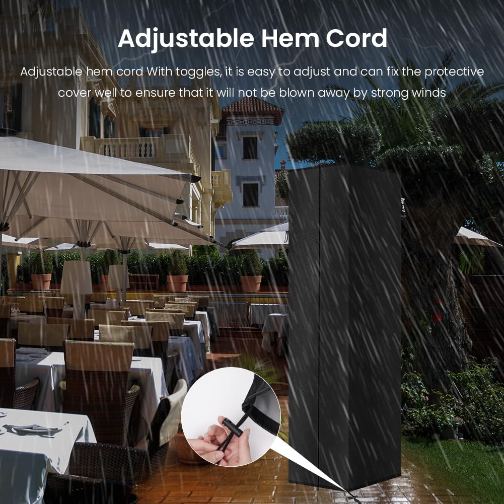 AOOWU Funda Protectora para Calentador de Terraza, 210D Cubierta del Calentador Oxford con Cordn y Cremallera Larga, Impermeable Cubierta Protectora para Estufas de Terraza Piramidales(221X61X53CM)
