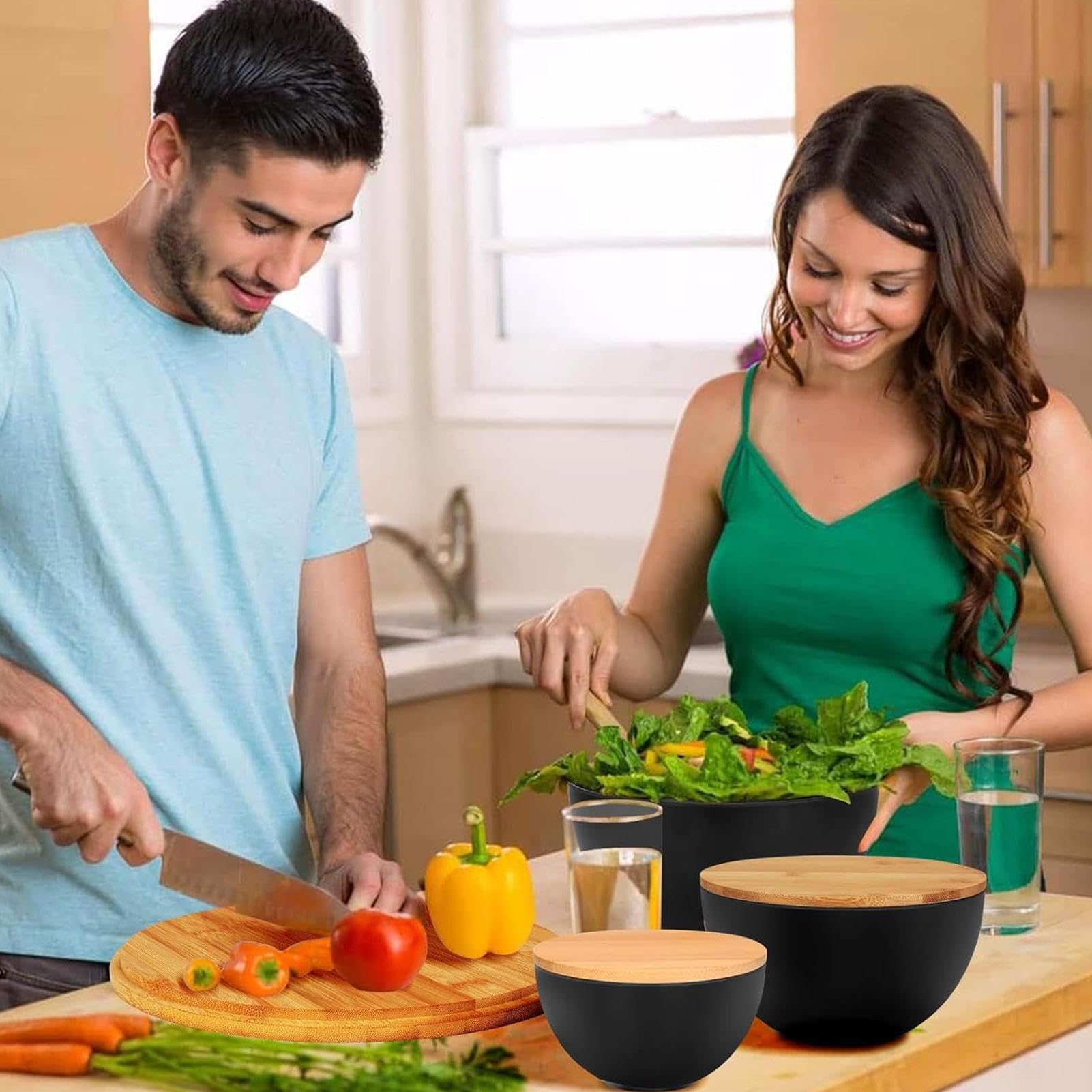Cuenco Para Mezclar Almacenamiento Servicio Apilables | Recipientes Apilables para Snacks Para Preparar y Almacenar Comida, Ensaladas, Frutas y Verduras, Pan y Aperitivos en la