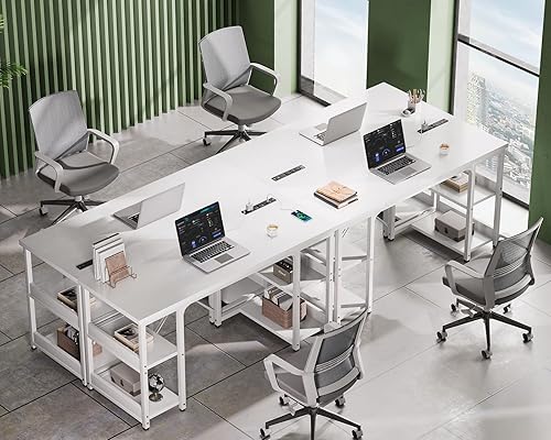 Miniatura 7 de AODK Escritorio pequeño para computadora de 48 pulgadas con tomas de corriente y puerto de carga USB, mesa para el hogar con estantes de