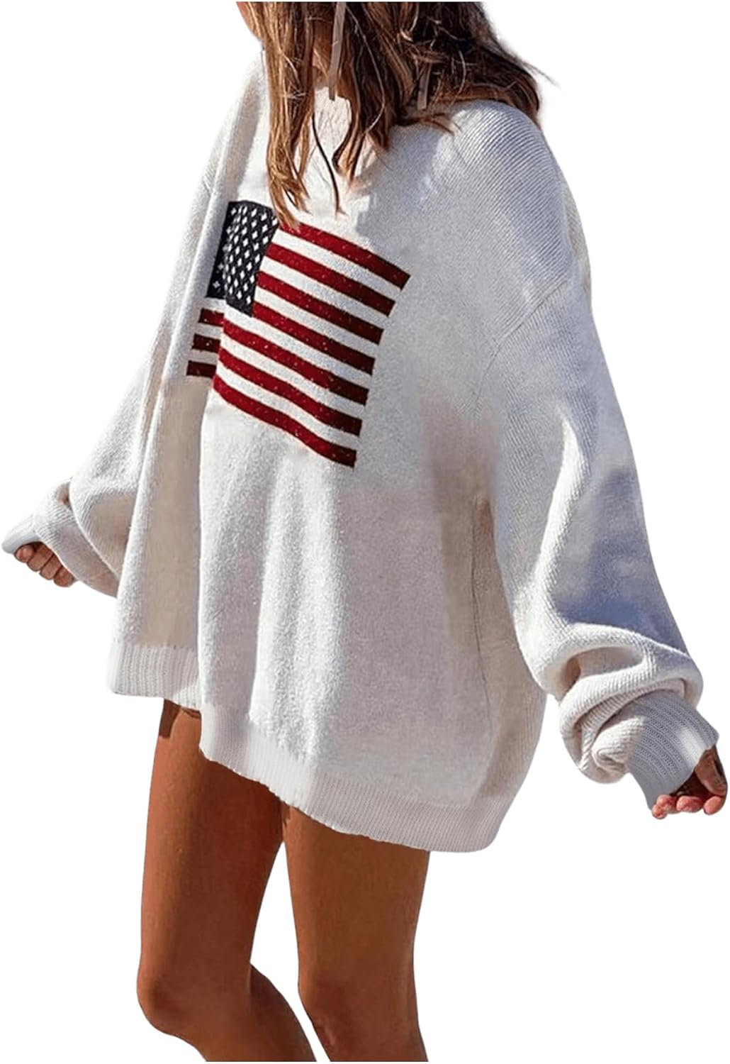 GORGLITTER Women's American Flag Fall Sweaters 2025 Oversized Long Sleeve Knit Graphic Pullover Top - Image 3