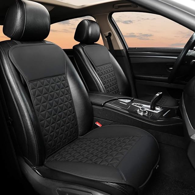 Black Panther 1 Pair Luxury PU Leather Front Car Seat Covers Protectors Compatible with 95% Cars (Saloon/SUV/Pickup Truck/Van) - Black
