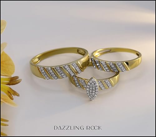 Miniatura 2 de Dazzlingrock Collection Juego de anillos de trío de diamantes blancos (0,40 qtw, color I-J, claridad I2-I3) en plata esterlina chapada en oro