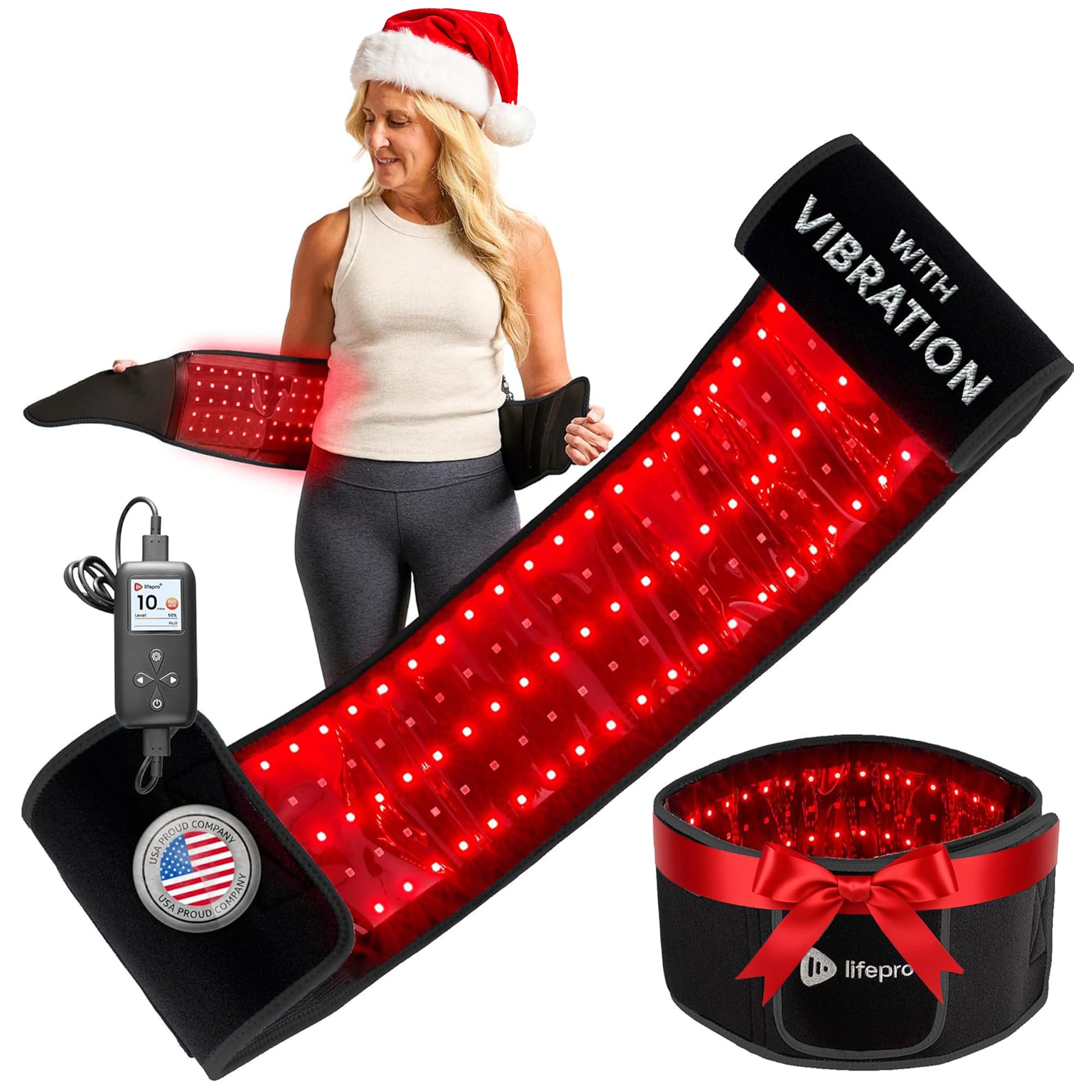 LifeProRed Light Therapy Belt - 660nm & 850nm Near Infrared & Red Light Therapy for Body- Adjustable & Portable for Wellness & Relaxation