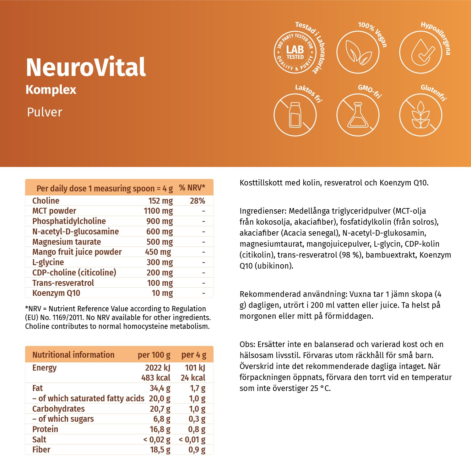 NeuroVital Komplex 300 Pulver – Nährstoffmischung mit MCT-Pulver, Citicolin (CDP-Cholin), Magnesium & Pflanzenstoffen – Nahrungsergänzung für bewusste Ernährung & aktive Lebensweise