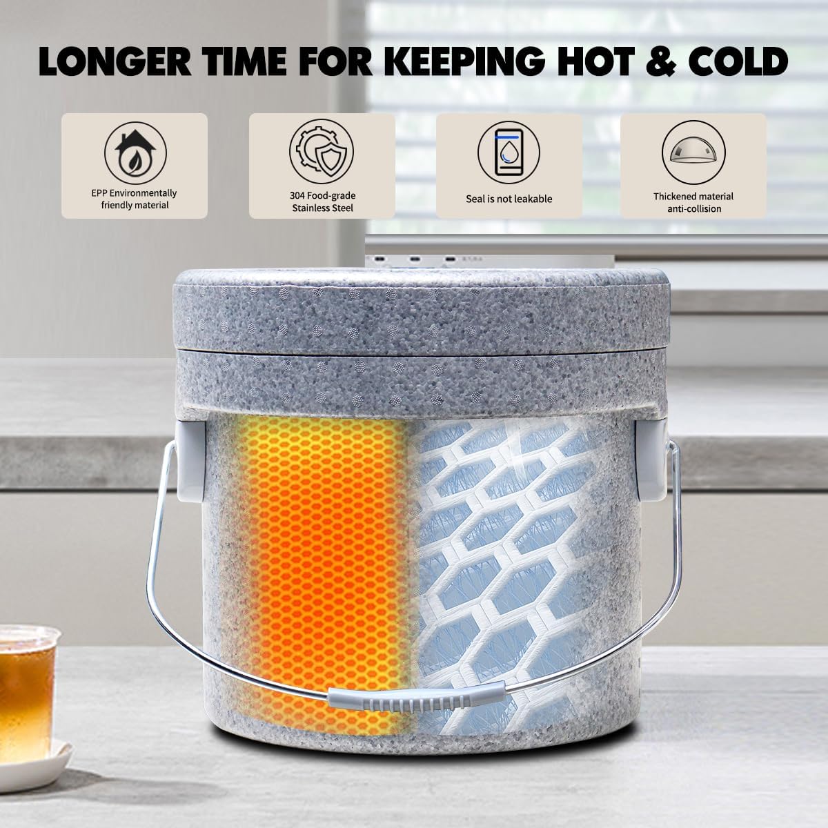 EPP Insulated Soup Container Commercial Food Warmer for Hot or Cold Food,Hot Box for Catering,With Stainless Steel Bucket,Stackable Soup Carrier for Restaurant, Canteen, Home (15.8QT)