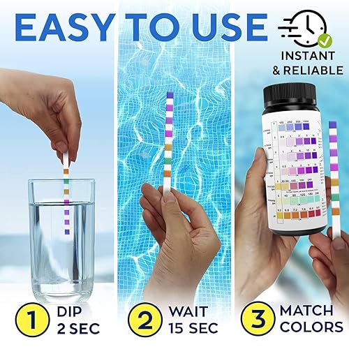 Miniatura 4 de Tiras de prueba 7 en 1 precisas para piscina, 150 tiras de prueba de spa para bañera de hidromasaje, kit de prueba rápida de agua de piscina, bromo,