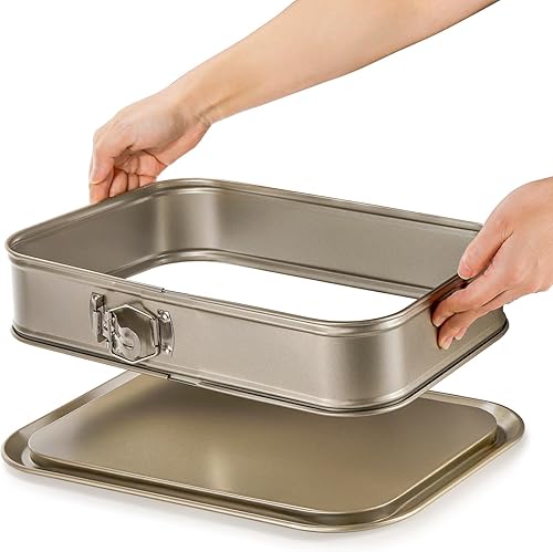 Miniatura 5 de SOUJOY Springform - Molde rectangular antiadherente para tartas de queso, molde grande con parte inferior extraíble, utensilios para hornear