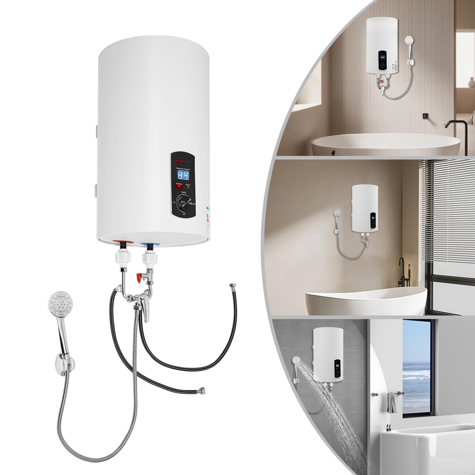 Scaldabagno Elettrico Istantaneo da 2 KW, 30 L, Moderno, Bianco, A Parete