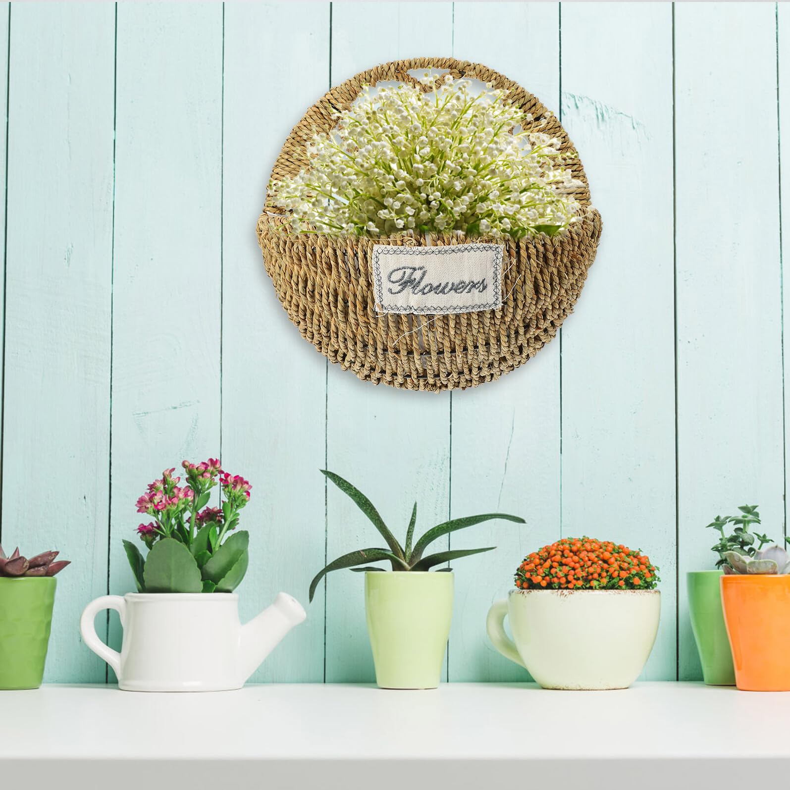 TEHAUX Herzförmiger Großer Geflochtener Blumentopf Aus Stroh Mit Eisen Wandhalterung Hängender Pflanzkorb Für Balkon Garten Und Innenbereich Dekorativer Hängekorb Für Kräuter Und Sukkulenten