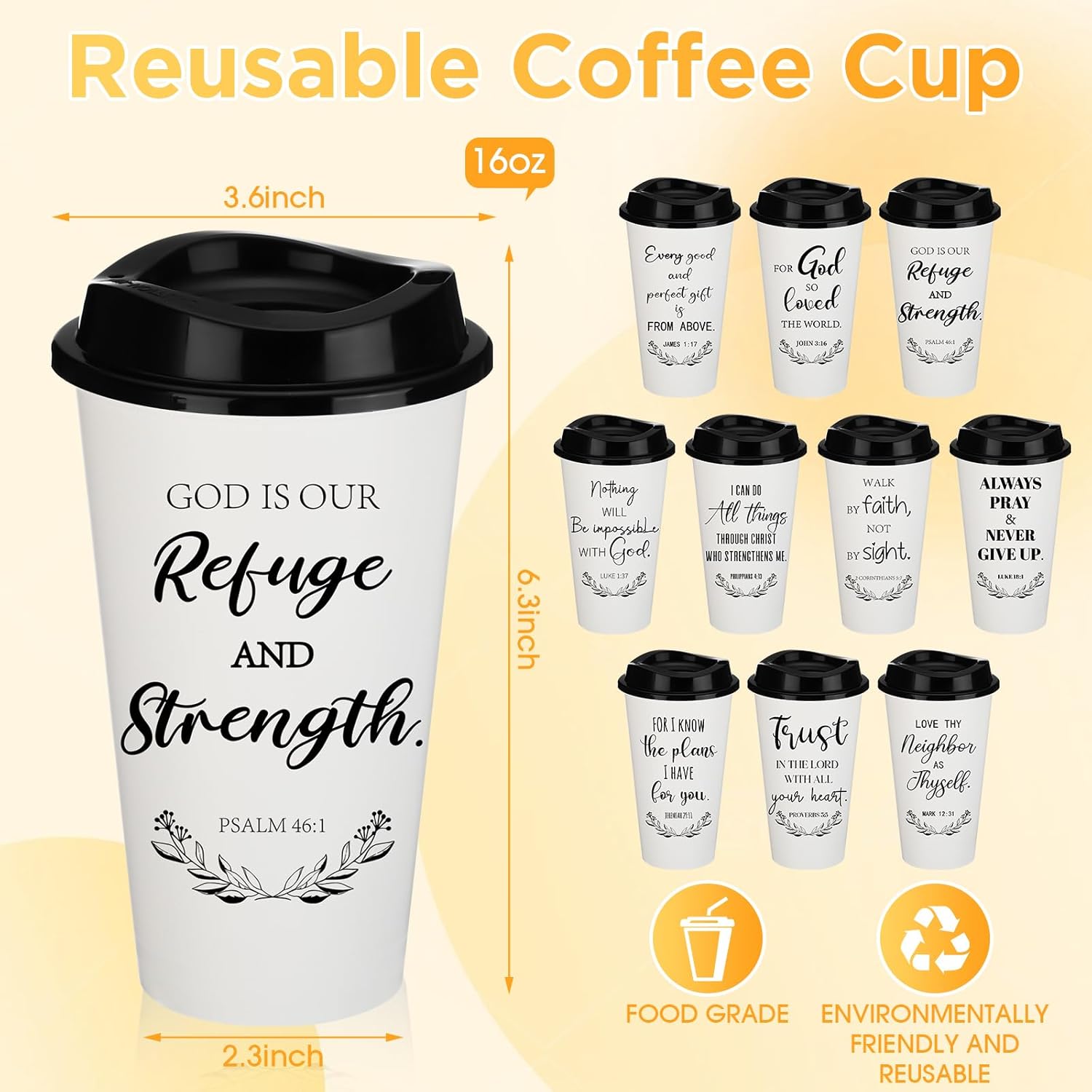 Skylety 60 Pack Christian Gifts for Men Women 16oz Reusable Bible Verse Tumbler Bulk Plastic Coffee Cups with Lids Inspirational Religious Church Gifts for Valentine Easter Birthday (White) - Image 2