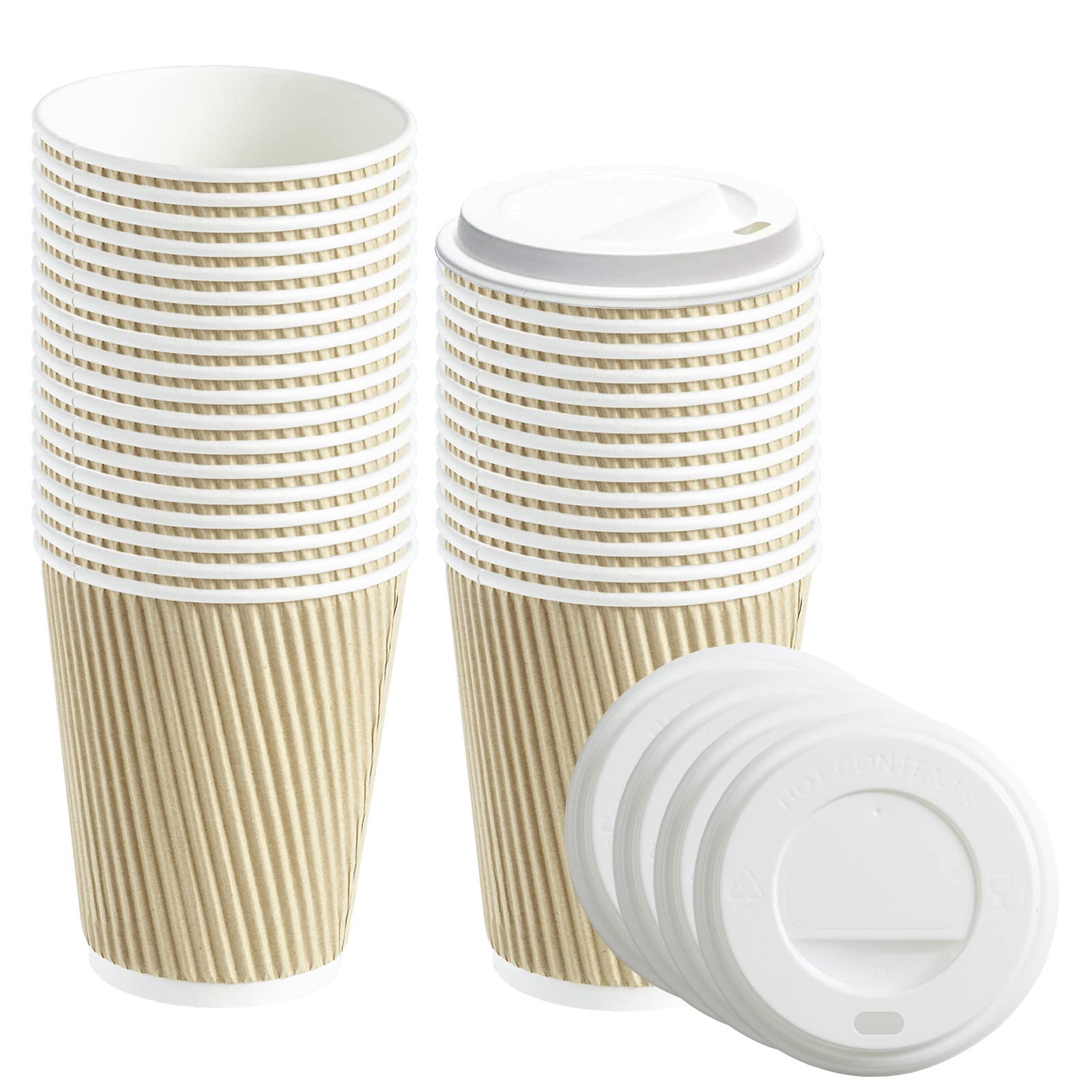 3-warstwowe papierowe kubki z papieru typu kraft, 225 ml, z białą pokrywką, izolowane brązowe kubki papierowe z 3-warstwową konstrukcją – 100% kompostowalne – do herbaty, kawy, gorących napojów (150, 8)
