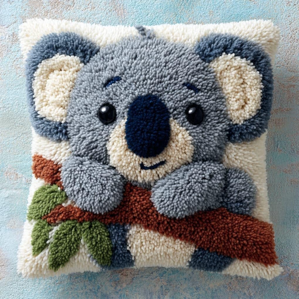 WallustrioaW Latch Hook Pillow Kits 43x43cm,Koala Animals