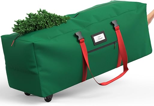 Winpull Rolling Christmas Tree Storage Bag for 9 ft Artificial Tree, 600D Waterproof Oxford Fabric, Large Christmas Tree Bag with Dual Zipper, Wheels, Handles, Heavy Duty Xmas Storage Container -Green