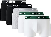 Lacoste Men's 5-Pack Regular Fit Boxer Trunks - Soft Cotton Stretch, Signature Branded Waistband