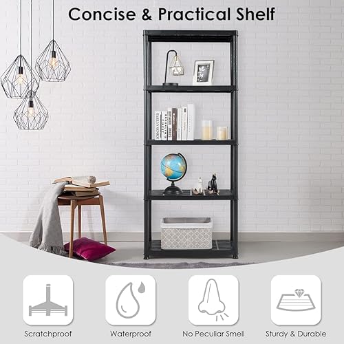 Vista 16 de LDAILY Estantes de almacenamiento de plástico de 5 niveles, estante de garaje fácil de montar, unidad de estante independiente multiusos, estantería