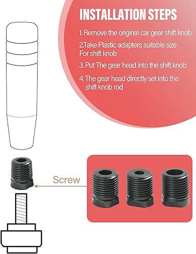 Miniatura 9 de YAKEFLY Pomos de palanca de cambios, pomo de palanca de cambios pesado con 3 adaptadores roscados, perilla de palanca de cambios de automóvil de