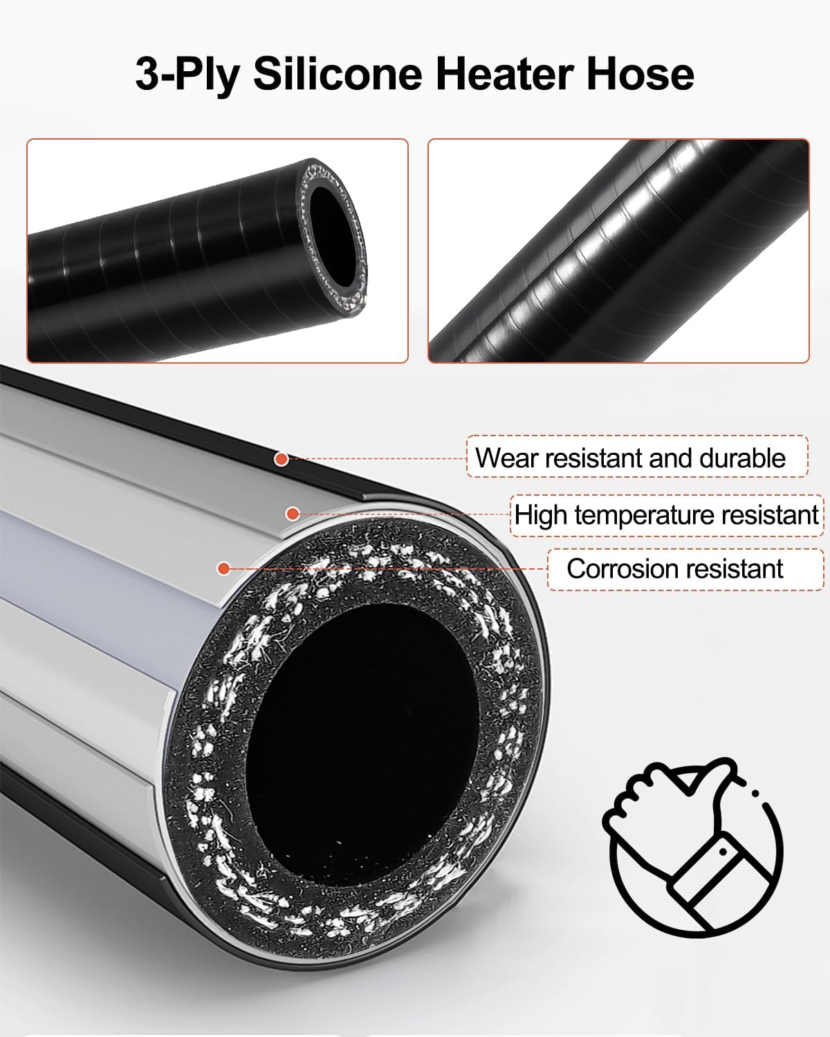 5/8 Inch Car Engine Heater Hose, 3 Layers Coolant Turbo Pipe 90 Degree Elbow ID 16mm, 2Pcs