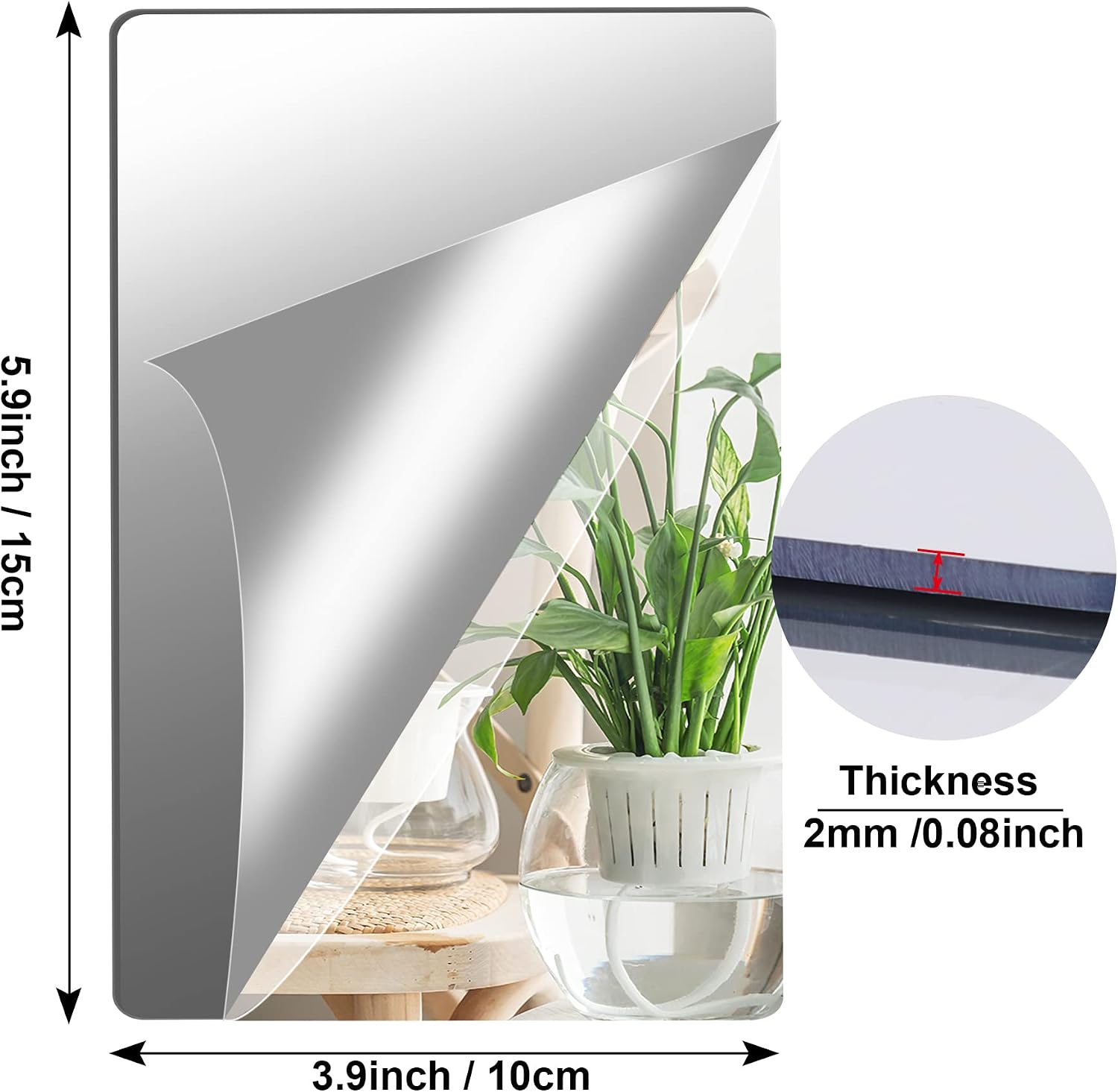 Self Adhesive Acrylic Mirror, Mirror Tiles,Flexible Plastic Mirror Sheets Wall Stickers,2MM Thick Mirror,Frameless Small Mirror, 4 Pack (4X 6 Inches)