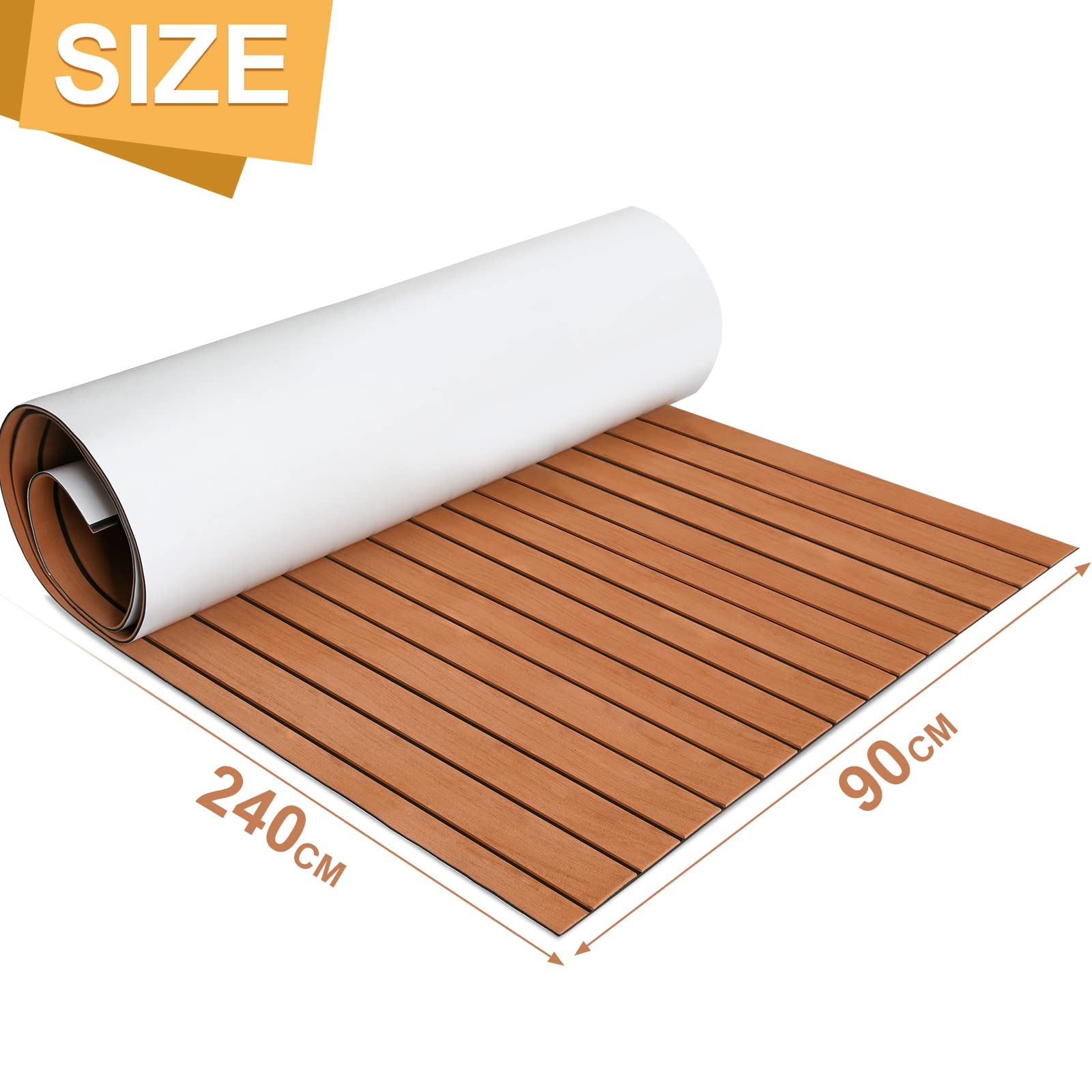 IGTOPS Tapis Bateau EVA 240x5.7x0.6cm - Antidérapant, Adhésif, Teck Look - Pour Yacht Et Pont