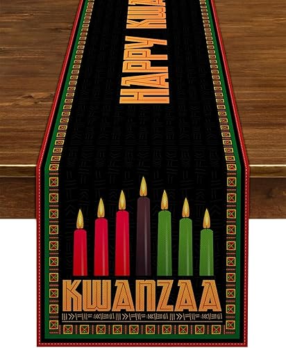 Nepnuser Happy Kwanzaa Camino de mesa afroamericano para decoración de fiesta de festival de cosecha Kinara con patrón de velas Kinara para cocina,