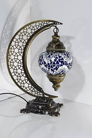 Türk Mozaik Masa Lambası Hilal,Osmanlı Abajur Otantik Lamba, Mozaik Masa Lambası, Model13