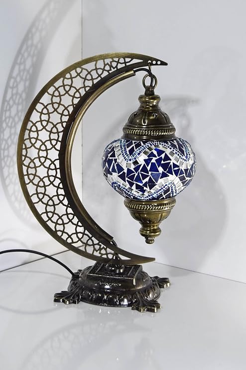 Türk Mozaik Masa Lambası Hilal,Osmanlı Abajur Otantik Lamba, Mozaik Masa Lambası, Model13