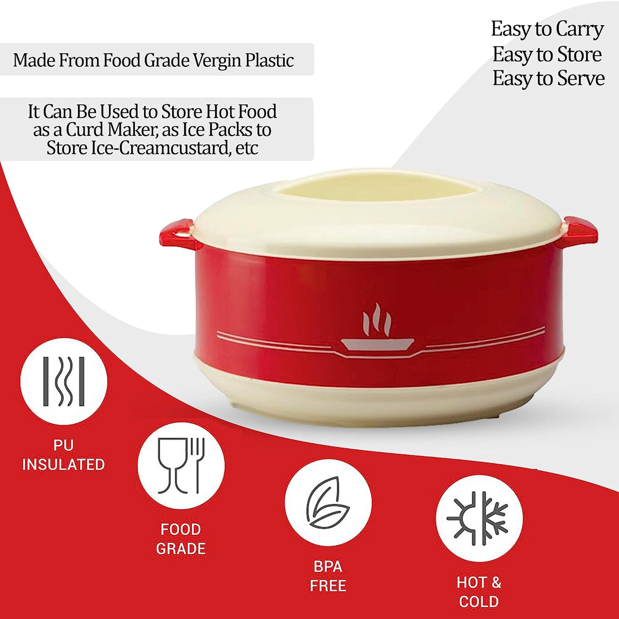 IDEAL PRIME Durable BPA Free Doublewall Insulated Plastic Inner Steel Casserole 1500 ml | Inner Steel Buffet/Hotpot/Chapati Box Tableware Pack of 1 2