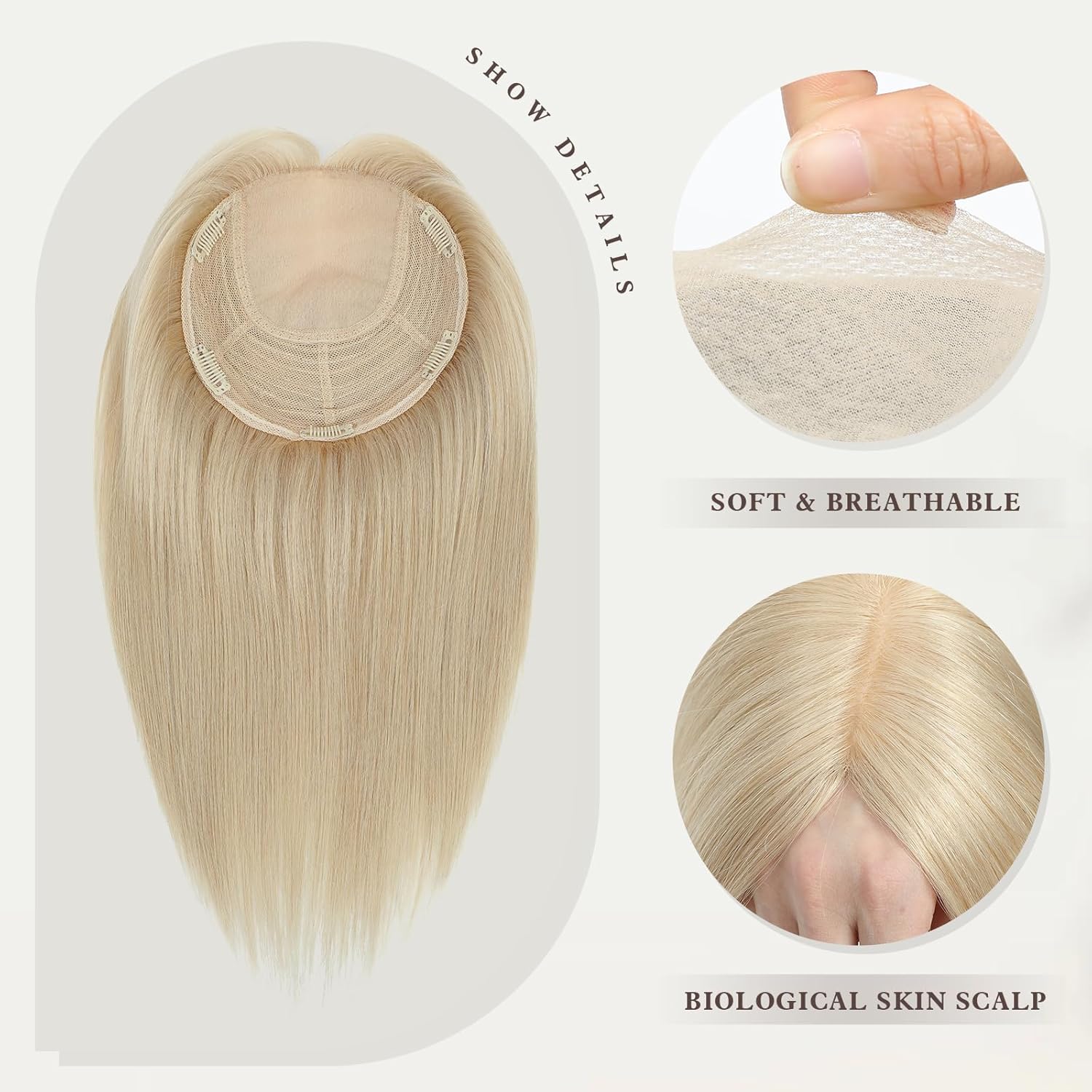 Aimeolyn Hair Toppers for Women Real Human Hair 12inch HairToppers for women With Bangs Natural Skin Scalp Big BaseCover Thinning or Loss Top Pieces Wiglets (613#, 12 Inch)