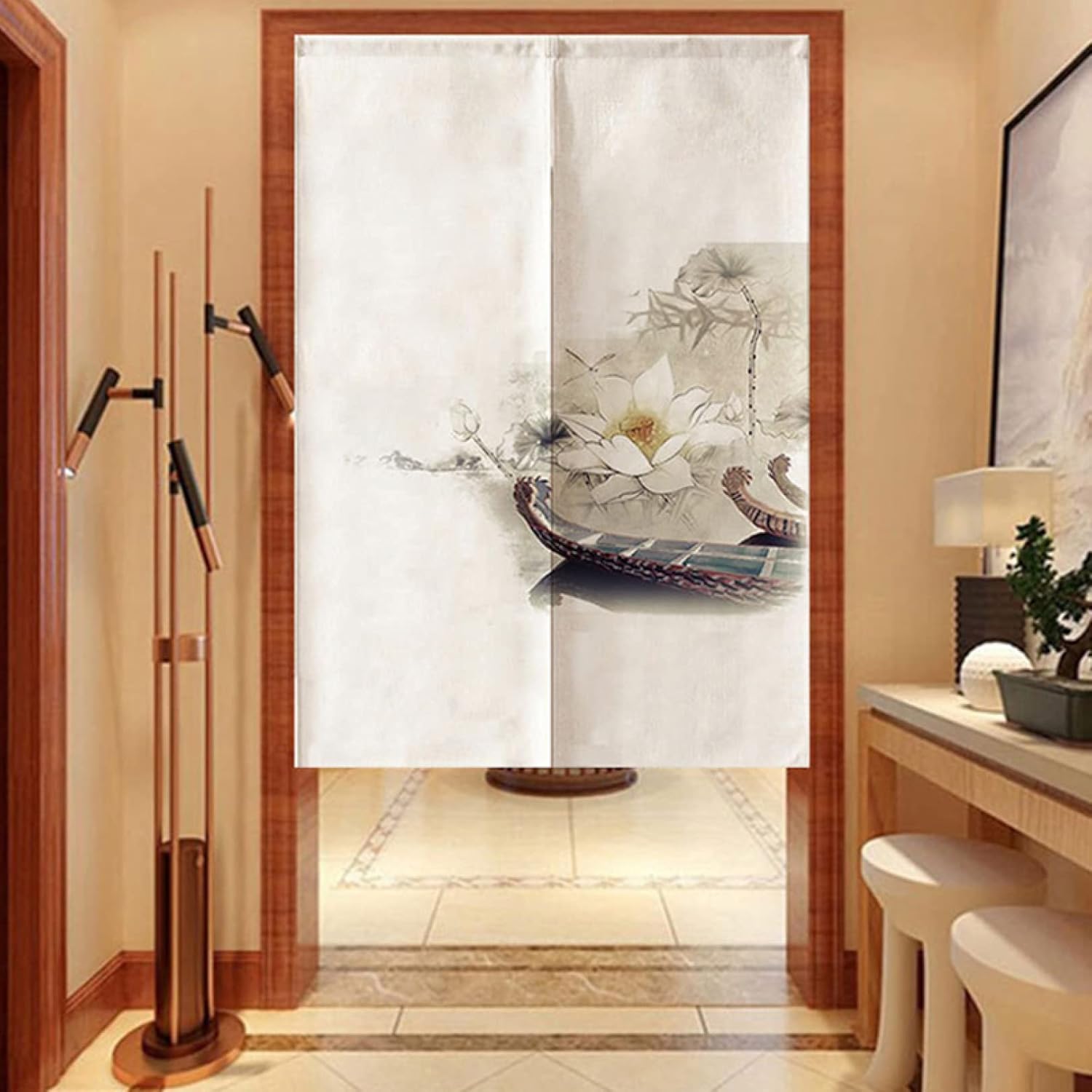 のれん 暖簾 和風 カラー21 間仕切り 室内インテリア 温泉 施設向け バスルーム目隠し 半遮光 おしゃれ 和柄 蓮華 のれん ト