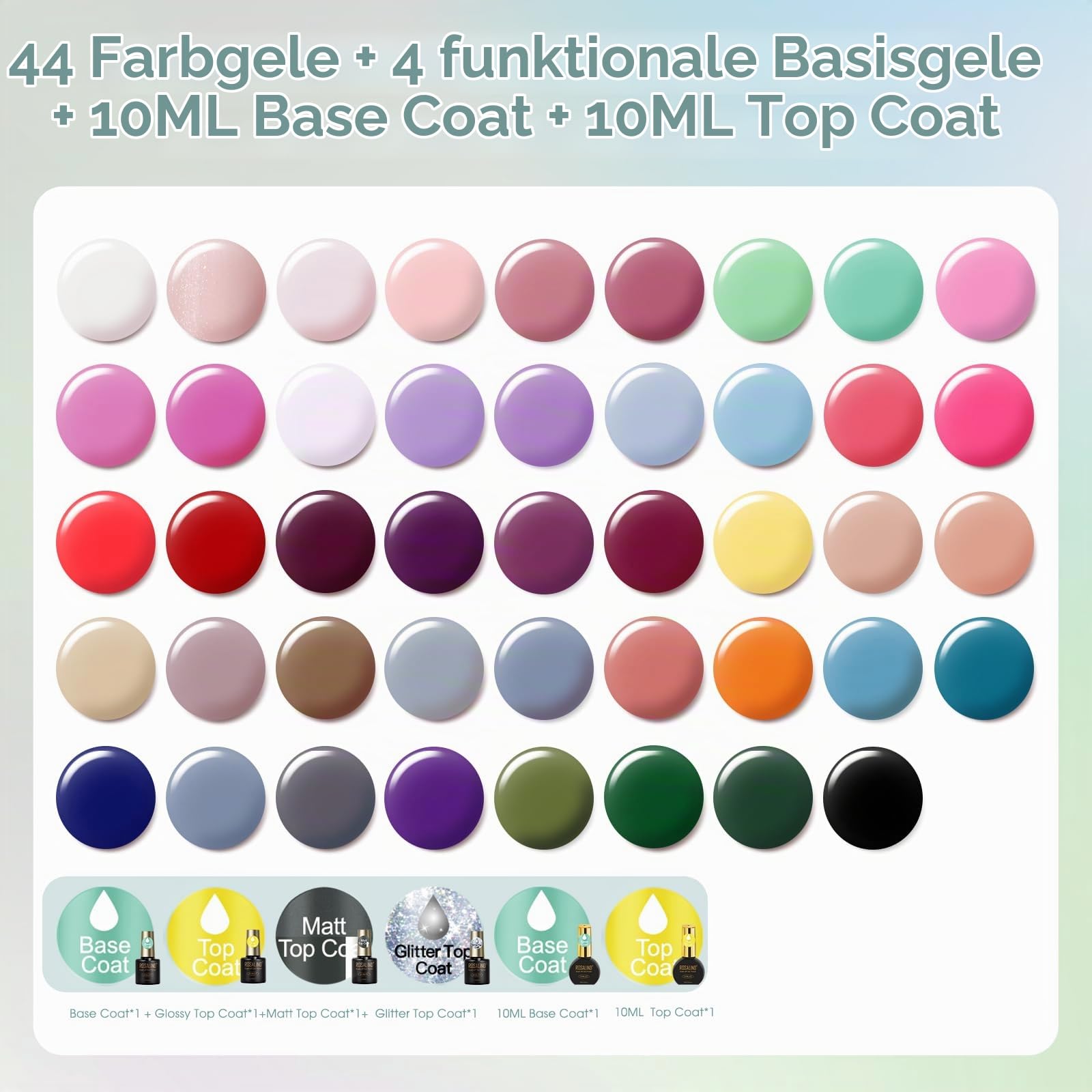 ROSALIND UV Nagellack Set mit UV Lampe, 44+4 Stück Gelnägel Starterset mit Nagelfräser Rosa Violett Grün Rot Braun Blau Gel Nagellack Gelnägel Elektrische Nagelfeile Nageldesign-Set für Maniküre