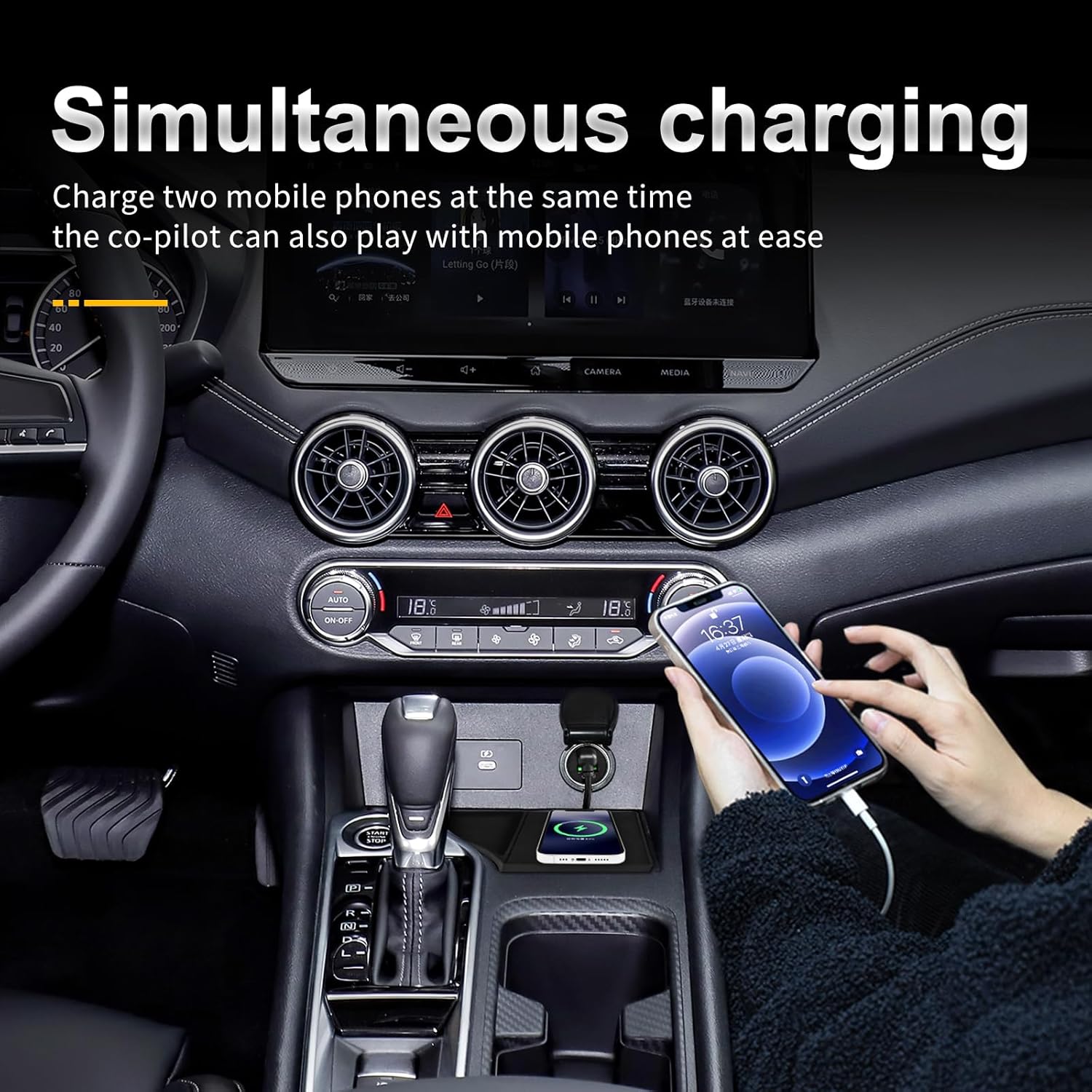 for Nissan Sylphy/Sentra 2020 2021 2022 2023 Wireless Phone Charging Pad Silicone Material Dual Charging Ports Charger Station 15W Adapter for Smartphone