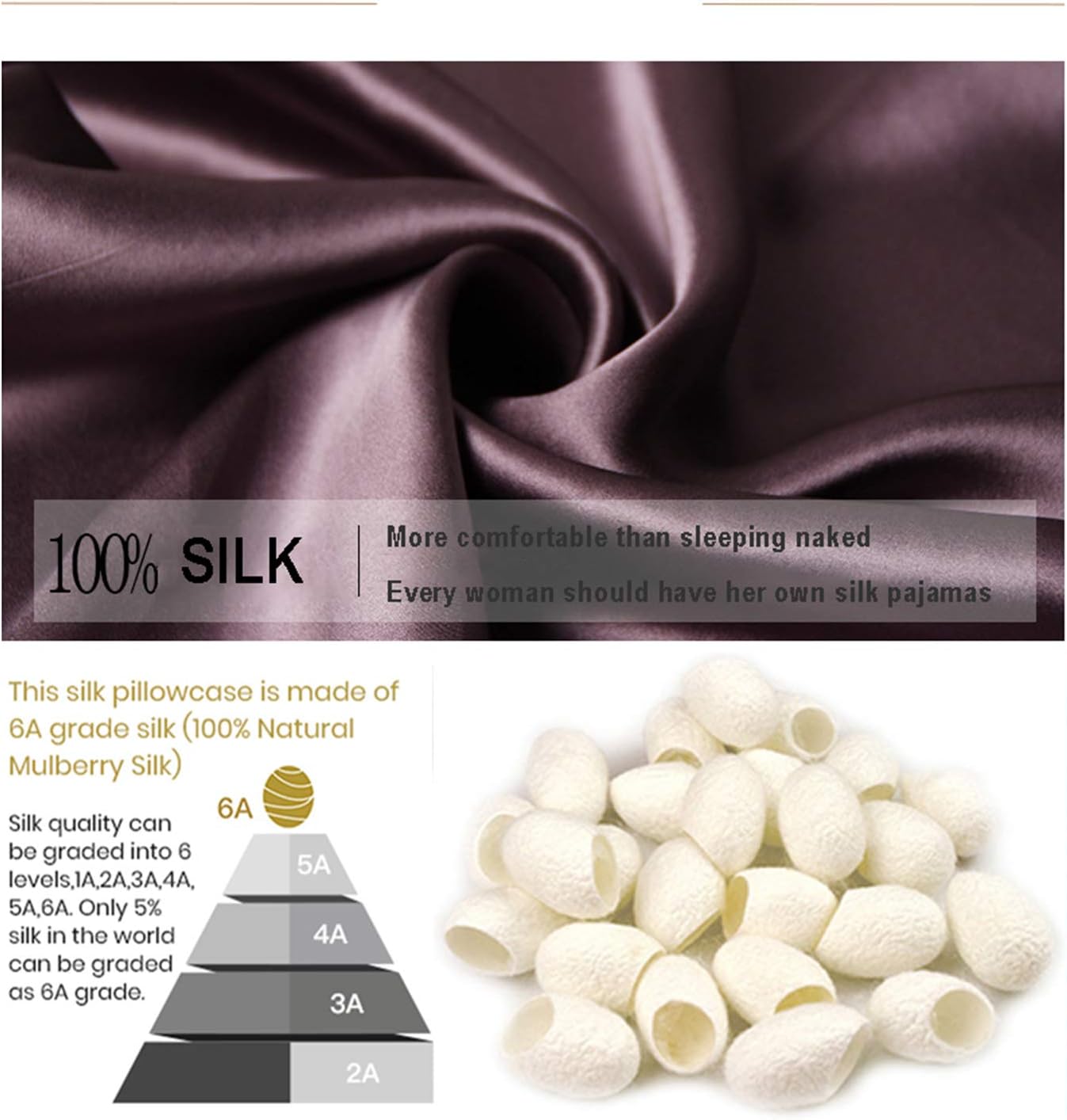 Women’s Silk Nightdress Ladies Mulberry Silk Short-Sleeved Summer Plus Size Silk Sleepwear Pajamas Pjs Bathrobe purple gray L