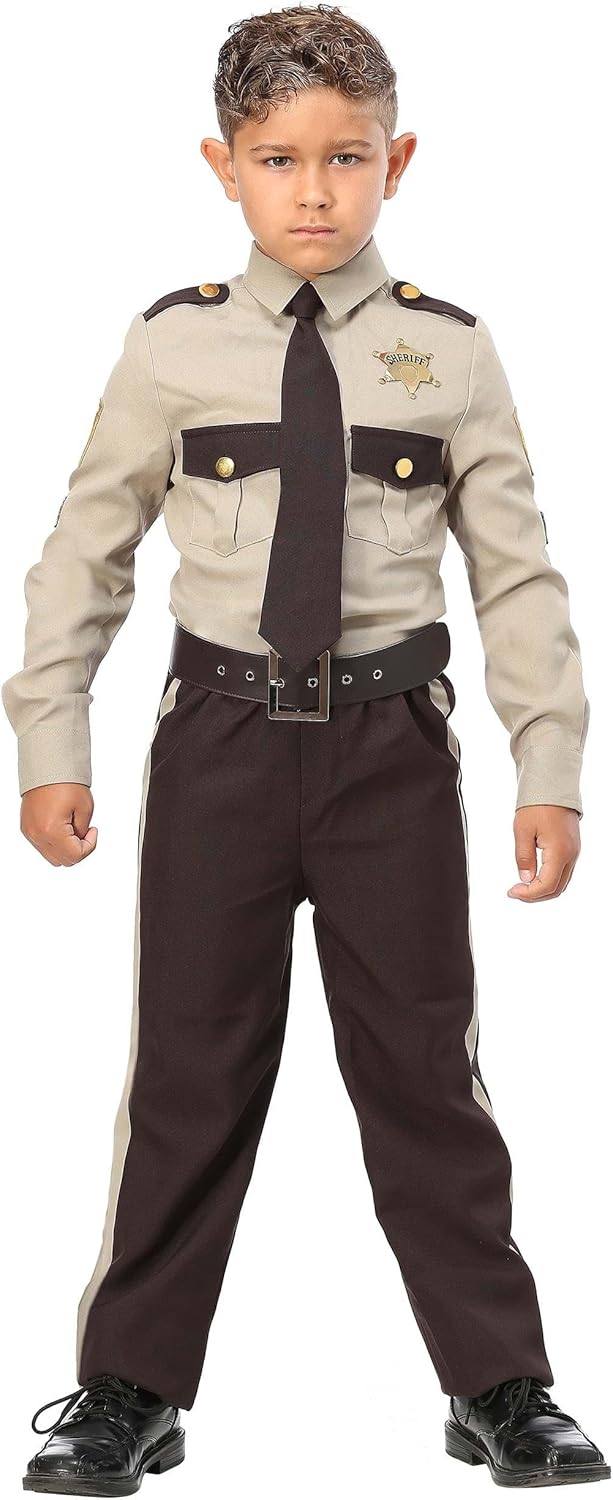 Fun Costumes Kids Brown Sheriff Costume Boys, Child State Trooper Police Office Uniform Halloween Outfit