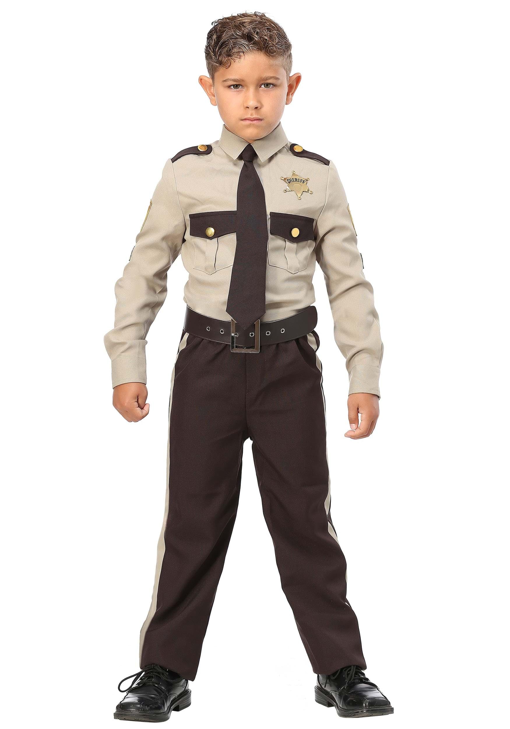 Fun Costumes Kids Brown Sheriff Costume Boys, Child State Trooper Police Office Uniform Halloween Outfit