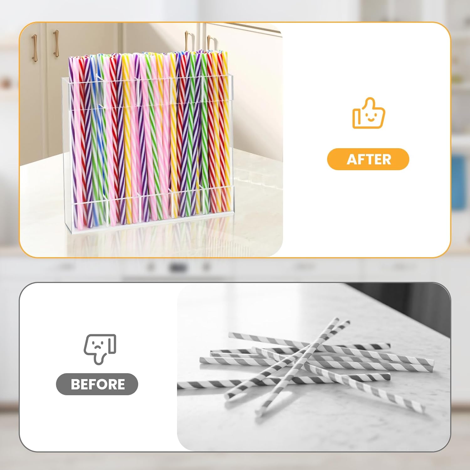 Acrylic Straw Holder for Cabinet Door - Clear Magnetic Straws Storage Container with Adhesive & Stickers, Reusable Straws Dispenser, Space-Saving Straw Organizer for Kitchen - Image 5