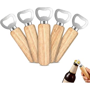 Pack of 5 Stainless Steel Bottle Openers with Wooden Handle