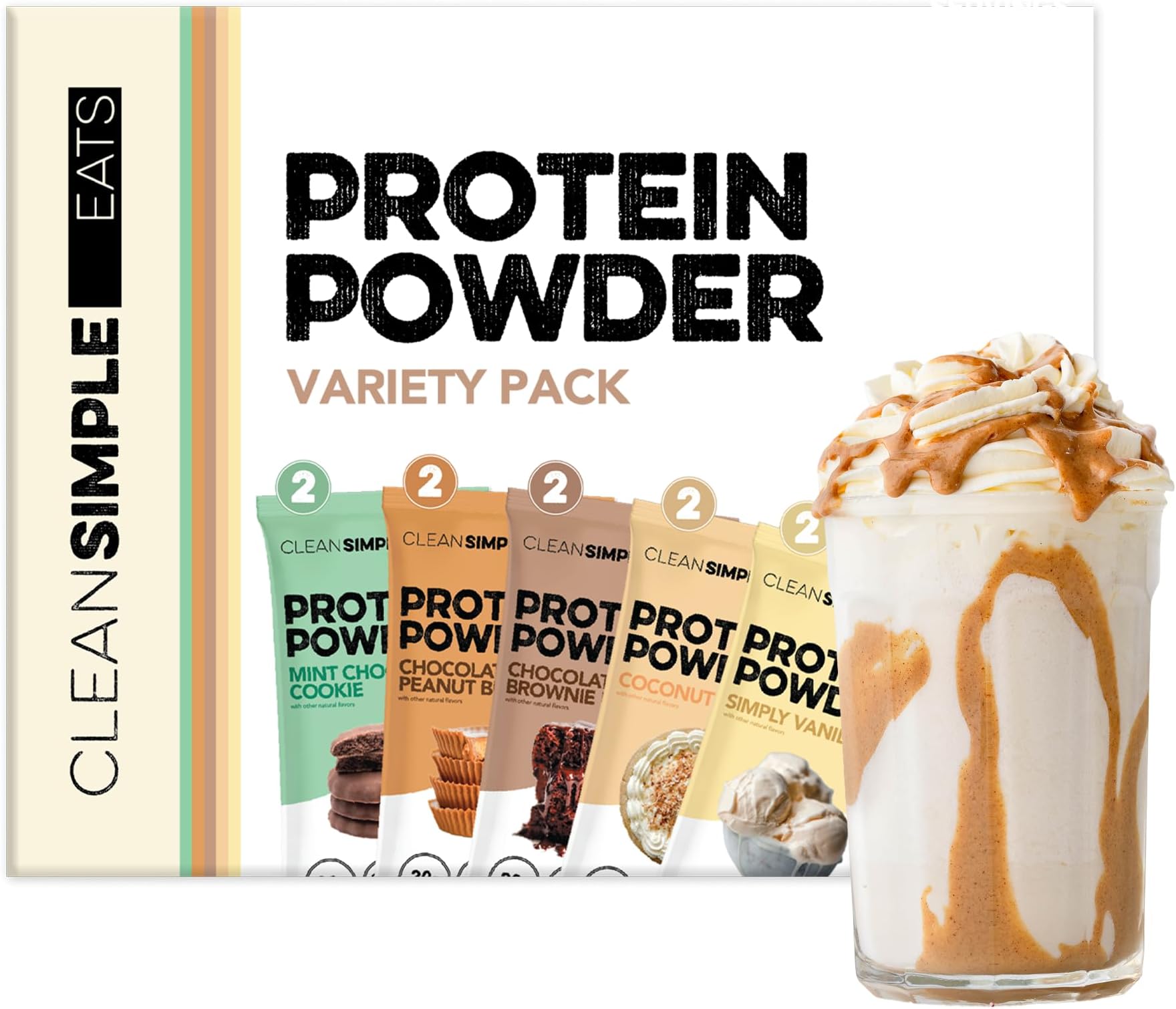 Whey Protein Powder, Variety Pack, Naturally Sweetened Flavors, 100% Grass Fed Protein Powder with Digestive Enzymes & No Artificial Ingredients, Gluten Free, 10 Single Serve Packs
