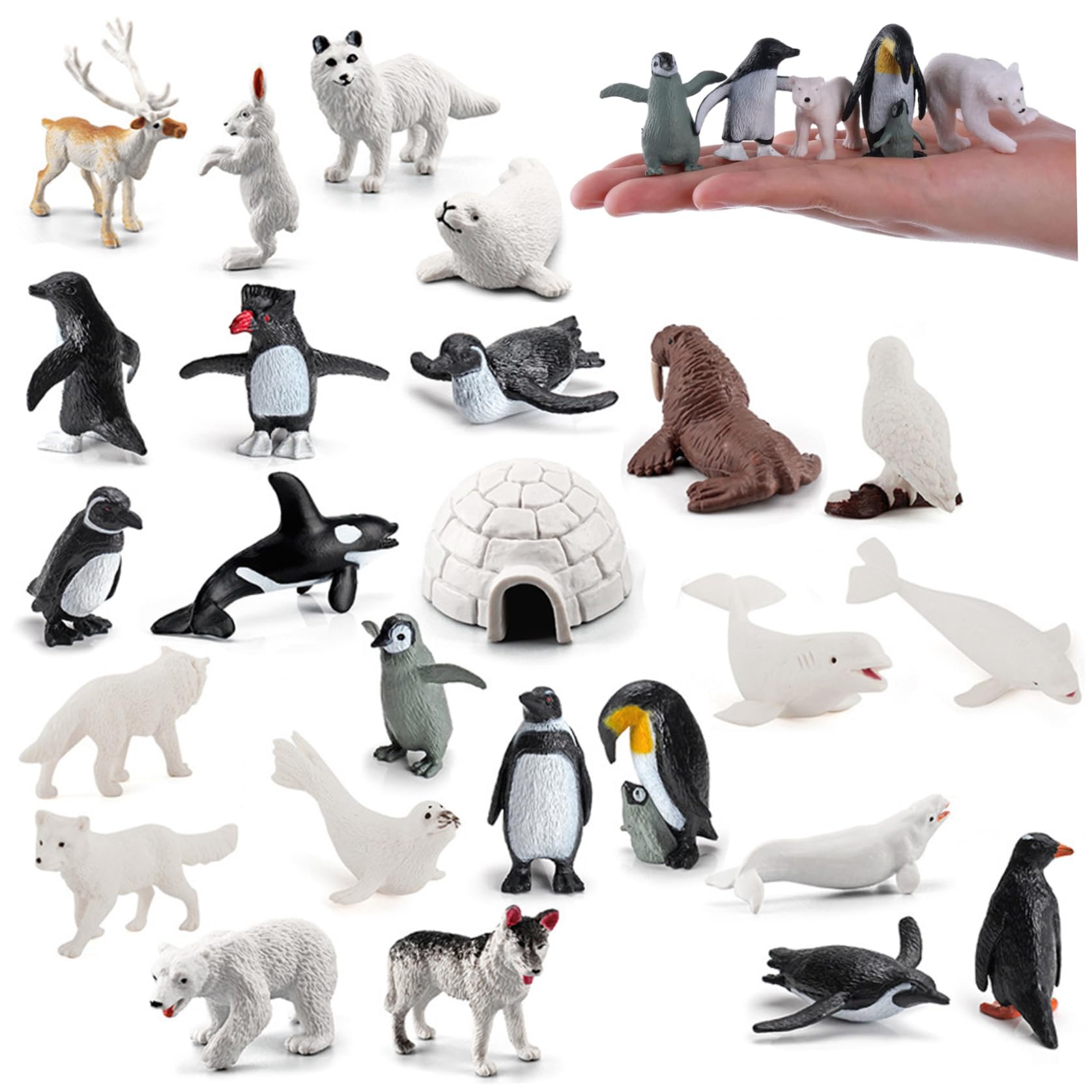 26 pz/Set Figurine di Animali polari per Bambini, Figurine realistiche di Animali polari in plastica, Giocattoli di Piccoli per Bambini, educazione precoce, Figure di Topper Cupcake
