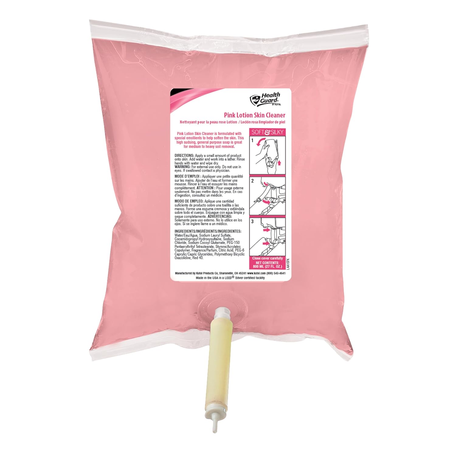 Pink Lotion Skin Cleaner, 800 mL Boxless Bag Refill, Health Guard 5665LBL, Pack of 4